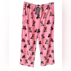 NWT Comfies Yorkie Pajama Pants Pink Dog Print Cotton Blend XL Unisex